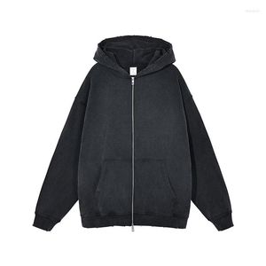 Herren Hoodies High Street Retro Washed Black Zip Hoodie Jacken für Männer und Frauen Blank Harajuku Übergroße beschädigte lässige Sweatshirts mit Kapuze