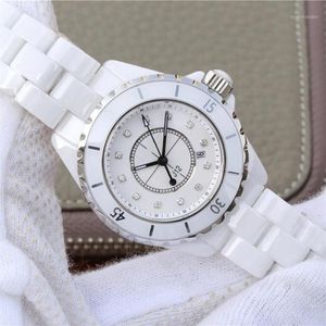 Relógios de pulso cerâmica preto branco ceramica relógio homens mulheres moda simples quartzo senhora elegante vestido de negócios relógios247w