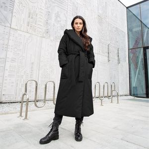 Kvinnors dike rockar Autumn Winter Parkas Kvinnor Löst solid PU -läder elegant slipsbält bomullsjackor kvinnliga damer