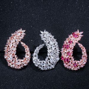 Luala Sparking Cubic Zirconia Silver Color Women Big Flower Hoop Earrings for Brides Wedding Jewelry Accessories CZ416296J