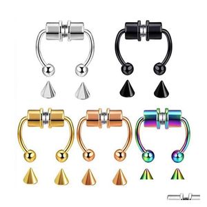 Anéis de nariz Studs Anel Horseshoe Hoop Falso N Ose Stud Diafragma Magnético Aço Inoxidável Artificial Não Perfurado Clipe Tipo Dhgarden Dha9O