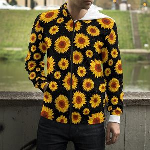Hoodies masculinos amarelo girassol flores sol flor zip hoodie homens mulheres streetwear moletom com capuz casacos roupas