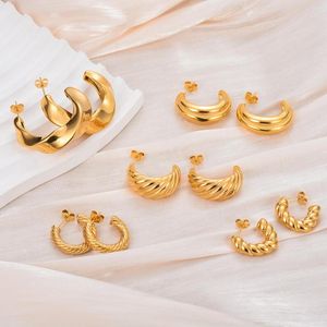 Hoop Earrings Stainless Steel Gold Plated Twist Unusual Chunky For Women Hypoallergenic Temperament Jewelry Gift