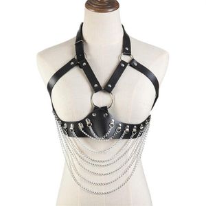 Camisoles tankar punk cupless bh topp läder sele bälte kropp bondage bröstband