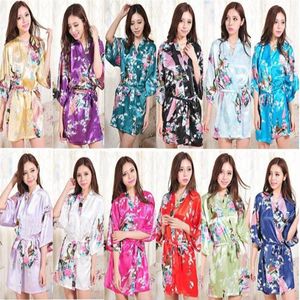 Silk Satin Wedding Bride Bridesmaid Robe Short Kimono Night Robe Floral Bathrobe Peignoir Femme Fashion Dressing Gown for244e