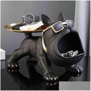Decorative Objects Figurines Resin Dog Statue Living Room Decor Storage Tray Scpture Ornament Animal For Home Interior Desk Drop D Dh489