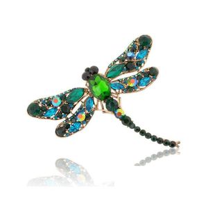 Pins Brooches Fashion Jewelry Brooch Vintage Dragonfly Crystal Rhinestone Scarf Drop Delivery Dhv1X