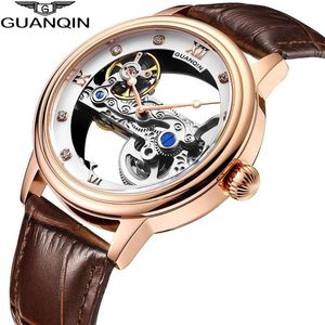 Guanqin novo relógio luminoso tourbillon esqueleto automático masculino esporte relógio mecânico à prova dwaterproof água ouro relogio masculino254p