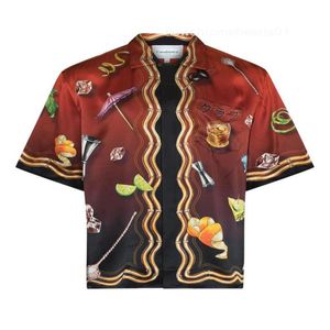 カサブランカメンズデザイナーシャツ22SSバーウォッカウイスキーグラスハワイアンシルクセットパンツショーツ半袖シャツ292B