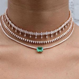 Bröllopsengagemang Iced Out Bling Women Choker Chain Marquise Cubic Zirconia CZ Sparking Tennis Necklace Chokers274V