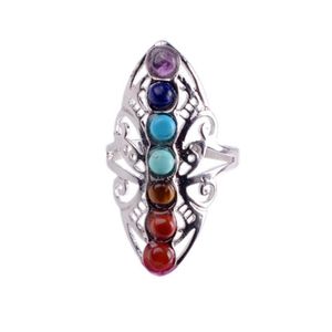 Band Rings Seven Chakra Gemstone Ring Healing Adjustable Thumb Aura Gem Drop Delivery Jewelry Dhgarden Dhdhw