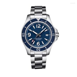 Armbanduhren Superocean Keramiklünette Automatische mechanische Uhr Schwarz Gelb Zahlenzifferblatt Gummi Edelstahl SaphirWristwatc221j