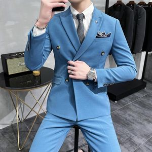 Kvinnors spårningsdräkter 2023 Herrens högkvalitativa kostym (kostymvästbyxor) Fashion Business Casual Slim Handsome Party Gentleman Three-Piece Set