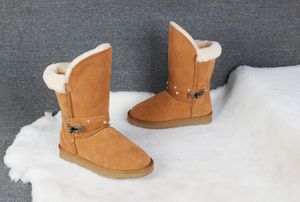 Moda Yeni Yüksek Ön ve Bel Cowhide Kar Botları Avustralya Ugge Botlar Tasarımcı Botlar Perçin Ayakkabı Klasik Kürk Pamuk Botları Orta Kalf Botları Uggsly Boots