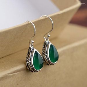 Orecchini pendenti Trend Pera per donna Vintage Verde Pietra rossa Anti argento Colore Estetico Accessori femminili Gioielli