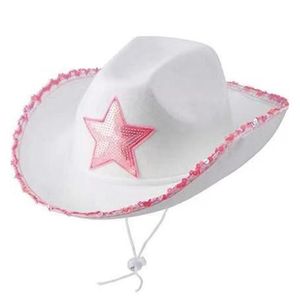 Cappelli a tesa larga Cappello da cowboy Stella con paillettes Americano Bianco Occidentale Moda a cinque punte D3c9315d