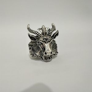 Retro får get horn huvudfinger ring satan dyrkan baphomet aries zodiac wicca stjärna för män pojke gåva punk biker djur smycken308h