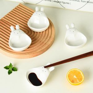 Plates 1PC Ceramic Sauce Dish With Handle Seasoning Kitchen Sushi Dipping Bowl Serving Plate Cute Cartoon Chopstick Holder