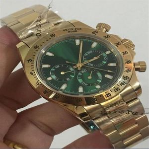 Sälj Mens Watches 40mm 116503 116508 116500LN 18K Yellow Gold Green Dial Mekanisk Automatisk utmärkt herrklockor2324