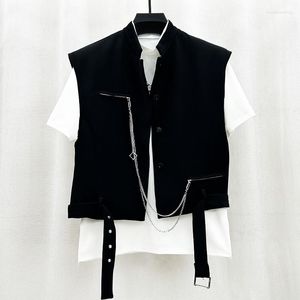 Gilet da uomo Moda Gilet casual per uomo Catena di metallo Colletto alla coreana Monopetto Senza maniche Giubbotti Estate 2023 Marea 21F3838