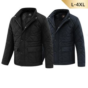 Men's Jackets Business Solid Plaid Polyester Warm Parkas Standing Collar Slim Fitting Breathable Comfortable Casual Autumn Coats