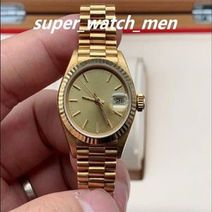 Lady's Watch Factory S Automatic Movement 26 36 41mm Ladies Yellow Gold Champagne Dial 69178 Med Box Papers Sapphire Div263p