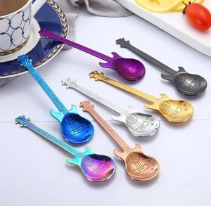 stainless steel coffee spoons Guitar Violin shape dessert spoon Stirring spoon lovely titanium plated ice scoop 283QH