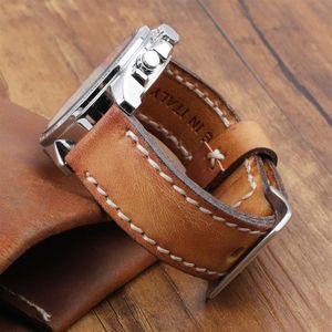 18mm 20mm 22mm 24mm Retro Genuine Leather Watchstrap Men Blue Yellow Watchband for Panerai Replacement Bands Wist Bracelet 220622326V