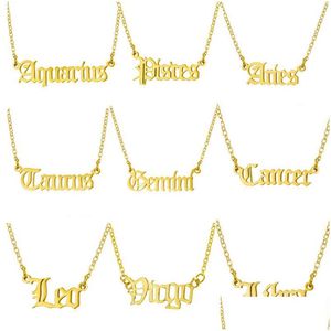 Pendant Necklaces Wholesale 12Pcs Zodiac Necklace Women Men Constellation Jewelry Birthday Gifts Stainless Steel Letter Pendants Drop Dhyul