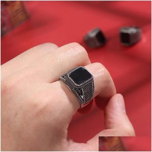 Rings Retro Handmade 1Pc Vintage Black Square Ring Punk For Men Anniversary Gift Jewelry Drop Delivery Dhzlj