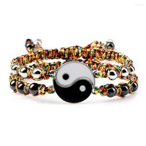 Strand 2Pcs Tai Chi Yin Yang Couple Bracelets For Women Men Adjustable Multicolor Rope Braided Friends Bangles Charm Jewelry Gifts