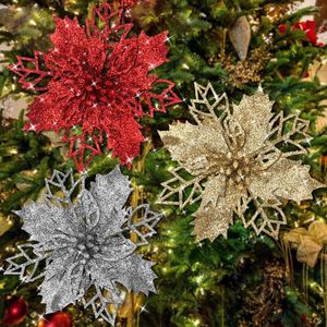 Decorative Flowers 12PCS Glitter Artificial Wedding Party Decor Home Christmas Tree Decorations Year Fake