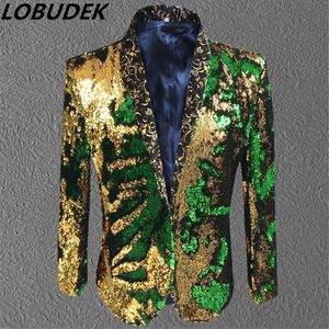 male gold green sequin jacket coat blazer costume prom wedding groom fashion outfit purple singer host stage performance clothes f217a