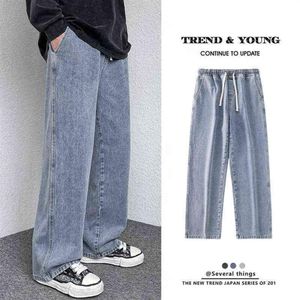 Męskie spodnie dżinsowe Casualne vintage workowane ubranie Proste nogi spodnie koreańsko -mody streetwear pop harajuku ogólna pan265i