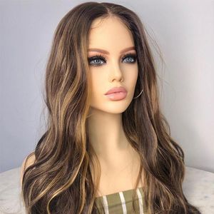 Soft Preplucked 26"Long 180%Density Glueless Highlight Ombre Blonde Body Wave Lace Front Wig BabyHair Heat Temperature Daily