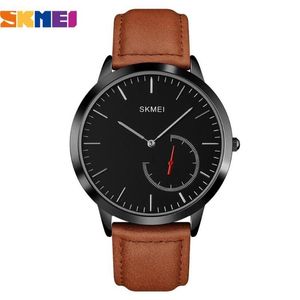 Marca de topo analógico quartzo relógios masculinos skmei preto minimalismo clássico homem relógio pulso vintage pulseira couro moda masculino 1283u