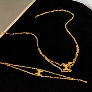 Gold Plated Long Womens Love Triangle Necklace Simple Style Double Deck Ins Elegant Pendant Necklaces Thin Chain Brass Dangle Designer