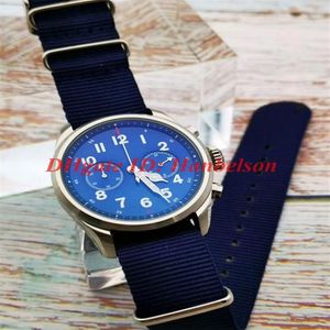 1858 Japão Quartz Chronogrph Mens Watch Caixa de aço inoxidável Tecido pulseira de nylon Cronômetro Mostrador azul Gents Novo relógio de pulso U0114086226p