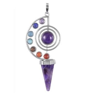 Pendanthalsband Natural Stone Pendum Crystal Yoga 7 Chakra Spiral Hexagonal Cone Amethyst Reiki Healing Smycken Drop Delive Dhgarden Dhvyi