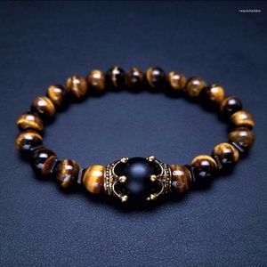 Strand Charm Men's Bracelet Fashion Luxury Alloy Crown Tiger Eye Stone Bead Jewelry Men Accessories Wide