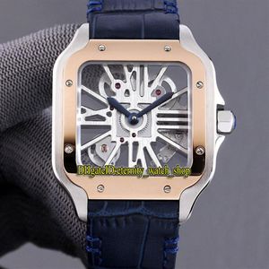 Versão TW 0008 2020057 Skeleton Dial Swiss 4S20 Automático Mecânico Rose Gold Bezel Mens Watch 316L Caixa de Aço Couro Spor3209