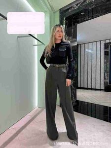 Kvinnor Pants Capris Designer New Temperament Skinny Leather Belt Suit Straight Ben Pants O9ki