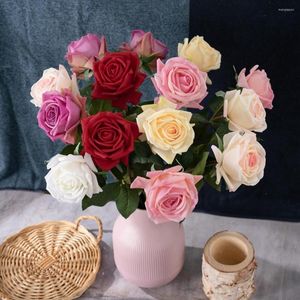 Decorative Flowers Artificial Real Touch Sweetheart Roses Branches Simulation Green Plant Fake Flower Pink Rose Shopping Mall Decoration