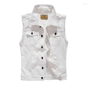 Men's Vests Fashion Korean Style Ripe Denim Vest White Men Sleeveless Jacket Slimming Retro Jeans Cotton Waistcoat Plus Size