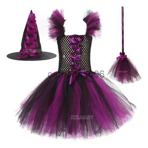 Ocasiões especiais 2023 meninas halloween bruxa tutu vestido feito à mão traje de carnaval para crianças festa vestidos de baile crianças foto roupas vestido extravagante x1004