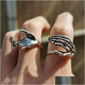 Rings Gothic Handshake Hug Set For Women Men Lover Couple Ring Adjustable Matching Friendship Jewelry Gifts Drop Delivery Dhsvo