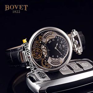 46mm bovet 1822トゥールビヨンアマデオフルーリーウォッチクォーツメンズウォッチスチールケースブラックスケルトンダイヤルレザーストラップhwbt hello watch272t