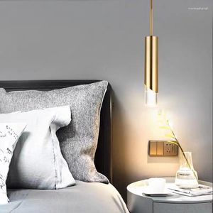 Pendant Lamps Bedroom Headboard Chandelier Light Luxury Modern Simple Long Line All Copper Nordic Bar Background Wall Restaurant