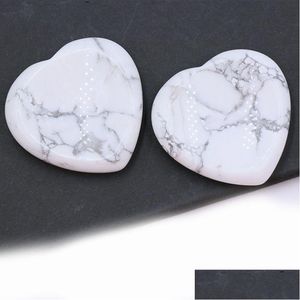 Stone 40Mm Natural Howlite Pocket Palm Thumb Healing Crystal Heart Love Worry Stones Reiki Ncing Crystals And Drop Delivery Dhgarden Dhogt