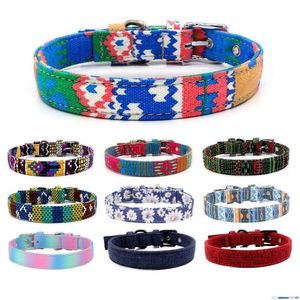 Dog Collars Leashes Collar Fashion Canvas Colorf Print調整可能なピンバックルリングペット用品